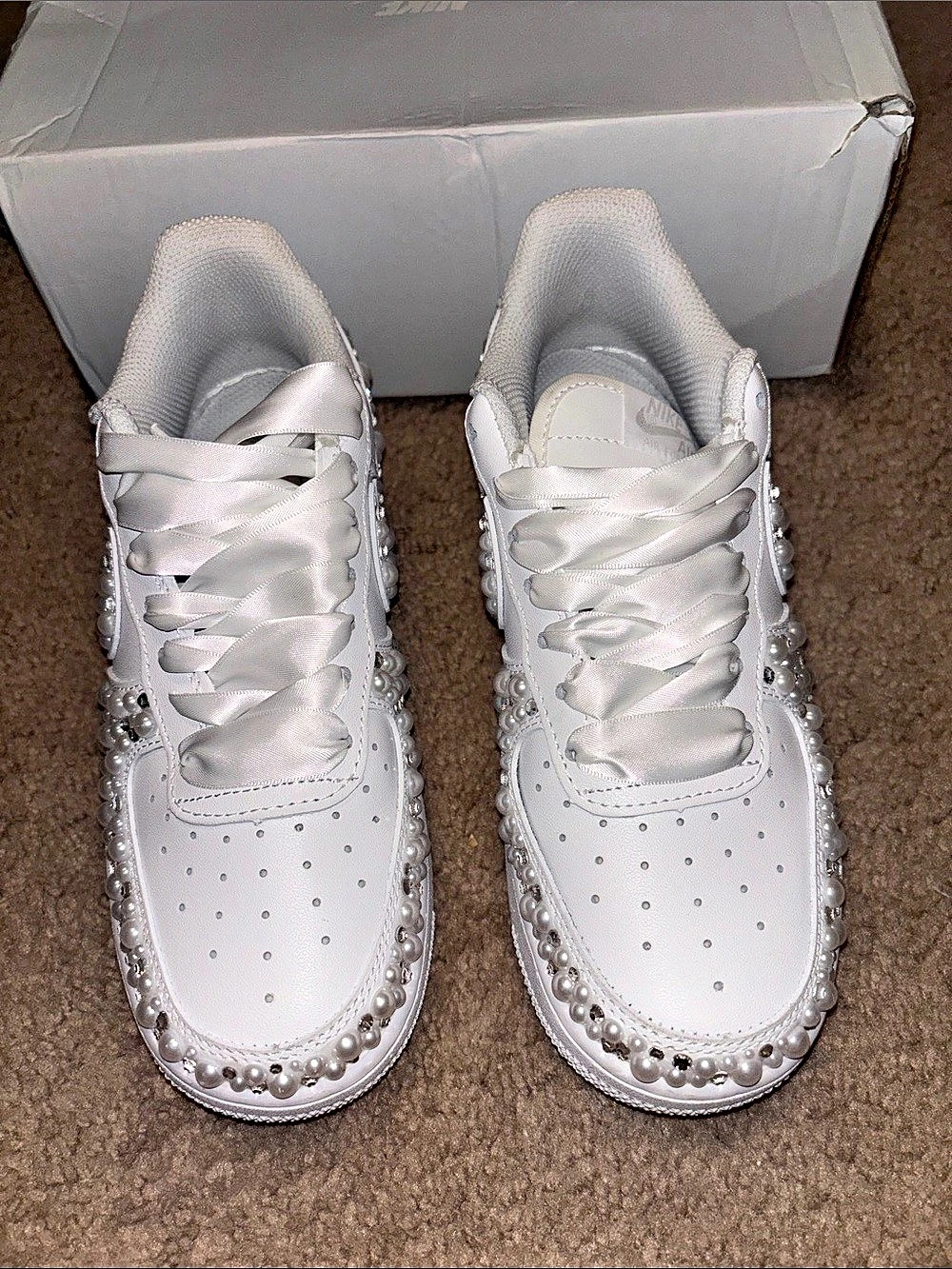 Nike Air Force 1 Low Custom Bridal White Pearl Sneakers - Mrs. Barnes